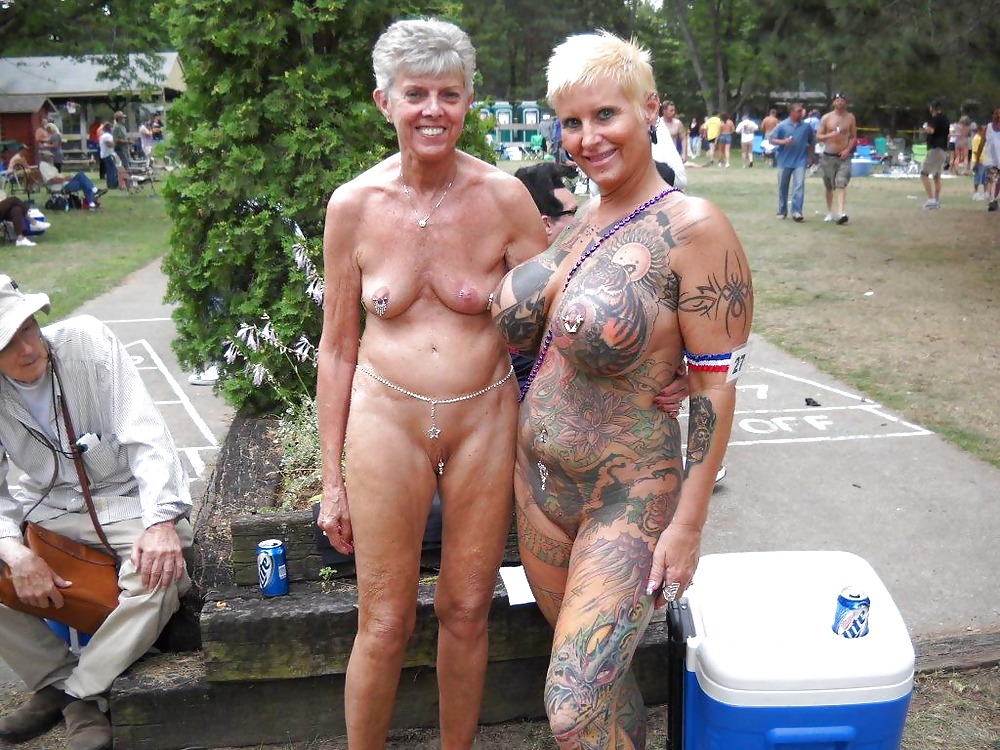 Outdoor tattoo saggy tits grannies
