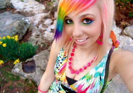 rainbow hair emo teen blonde