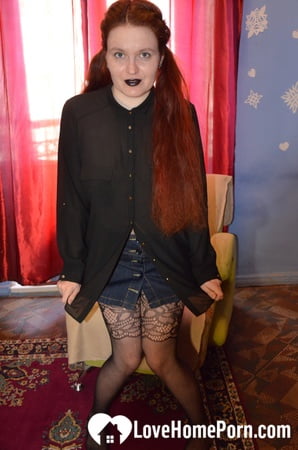 horny redhead wife teases in hot lingerie         