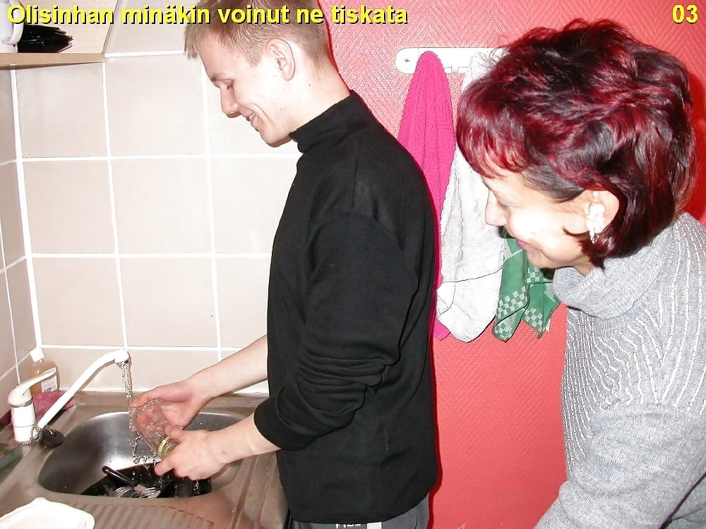 Russian mom amalia with her son in the kitchen