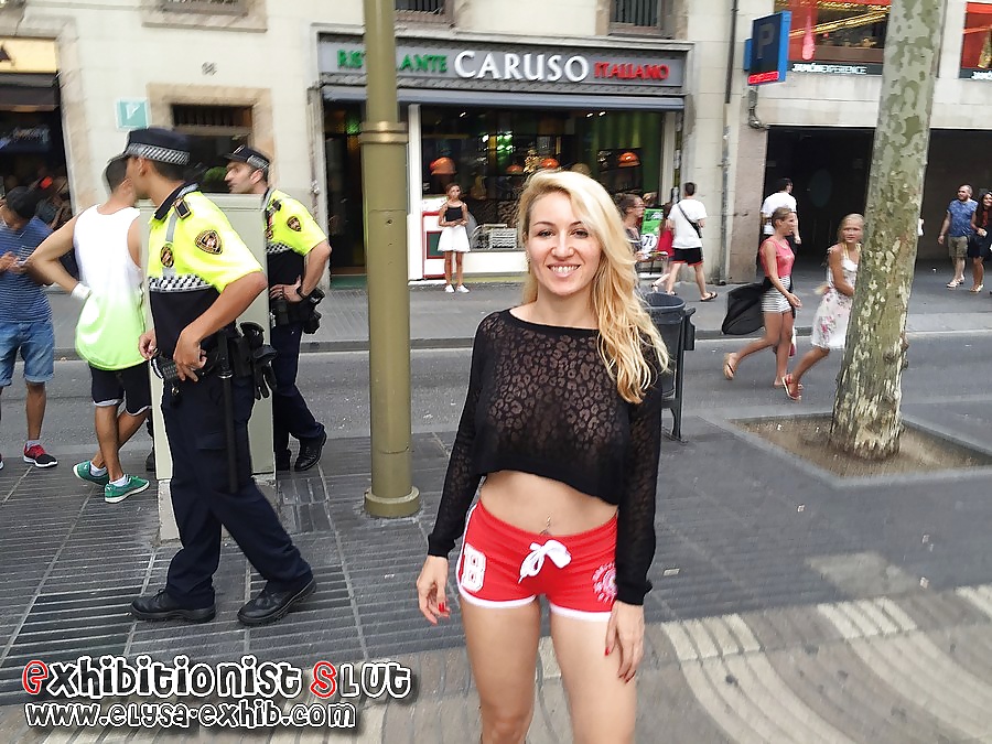 Flashing in public in Barcelona with a transparent top pict gal