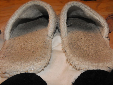 Em's very worn flats slippers and tights, Take a sniff!!!