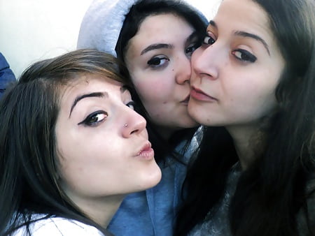 3 sexy teens friends with a whore face