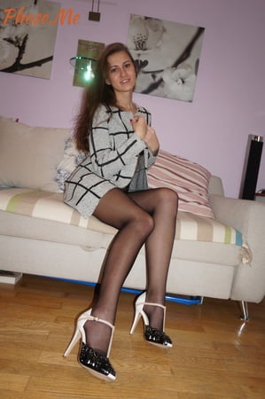petite brunette taking off wearing black pantyhose         