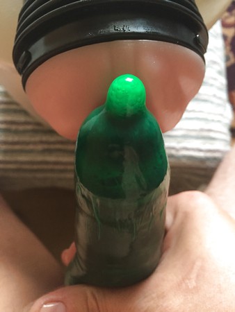 Flashlight fuck white creampie in Green Condom