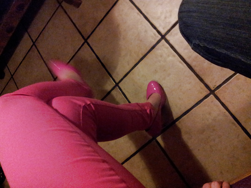 wifes sexy pink pants lack patent shiny heels pumps shoes pict gal