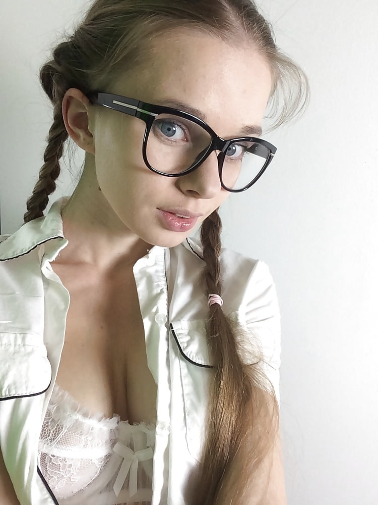 Amateur strapon pigtails glasses