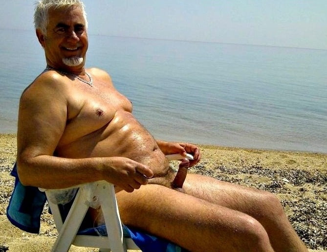 Naked old men at the beach, facial redhead