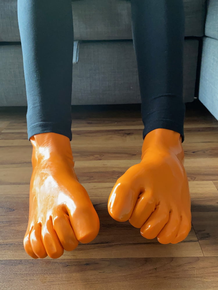 Orange Latex Toe Socks And