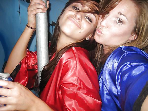 2 or more girls in Satin robe or Kimono pict gal