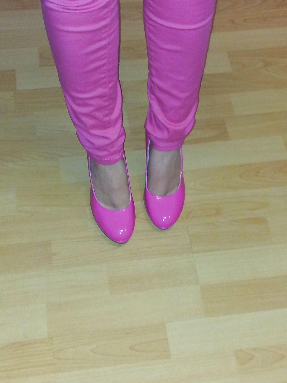 wifes sexy pink pants lack patent shiny heels pumps shoes pict gal