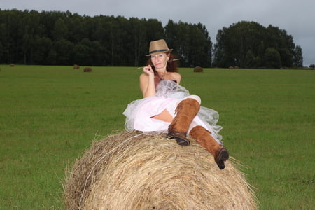rainy day in meadow and woman         