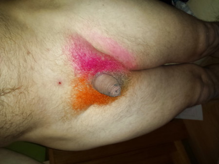 slave has his pubes dyed pink