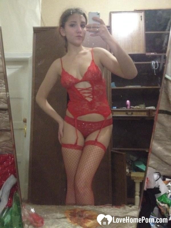Lovely babe displaying her sexy lingerie collection  