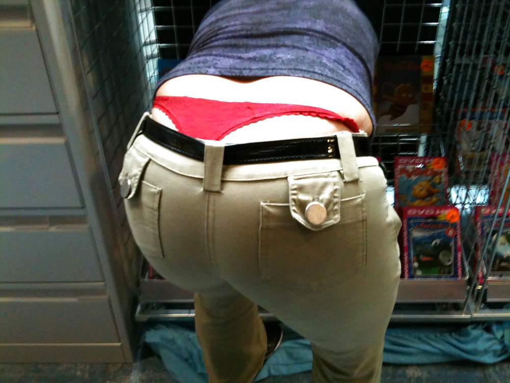 Candid red thong big ass in tight jeans pict gal