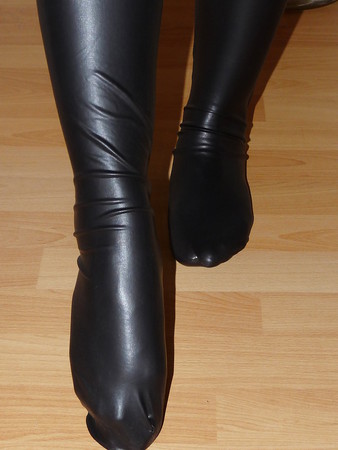 wifes sexy latex leather wetlook shiny stockings