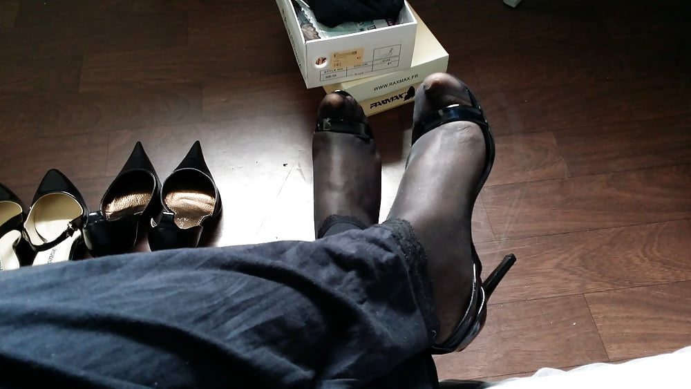 Black high heels sandals nylons pict gal