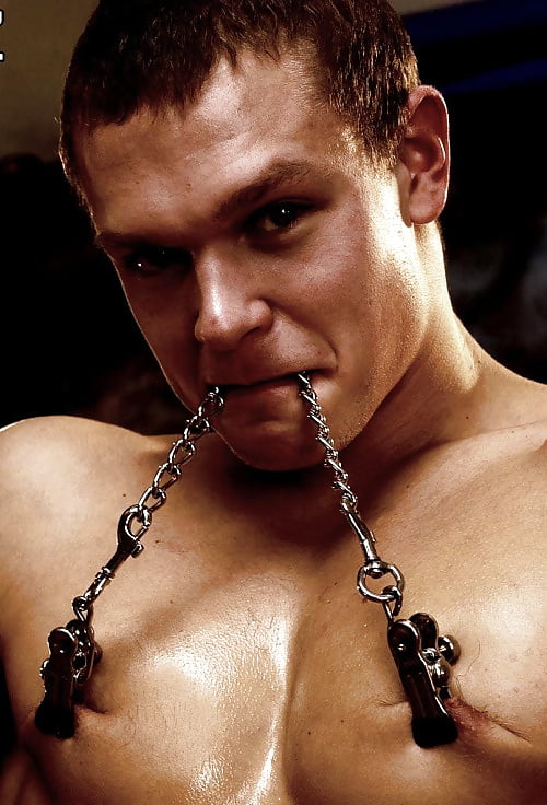 Collection of photos of guys with nipple clamps on. 