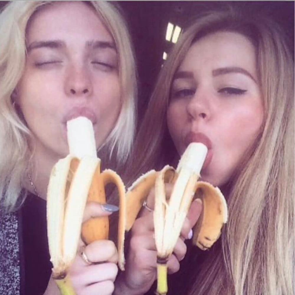 Small collection of girls with bananas, from around the web. 